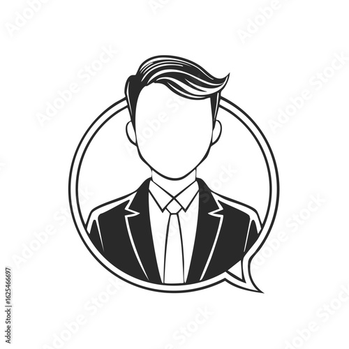 Professional Man in Suit Inside Speech Bubble Outline Icon Representation