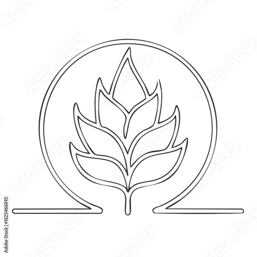 Stylized line art illustration of a wheat stalk within a circle