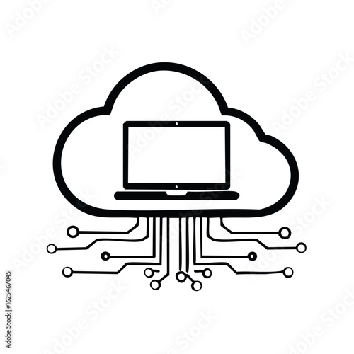 Cloud Computing Concept Laptop Computer Connected to Virtual Server Network