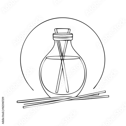 Home fragrance reed diffuser with aroma sticks minimalist line art drawing for relaxation