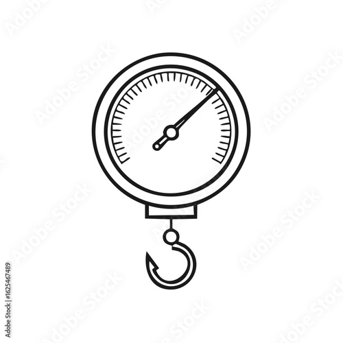 Round Dial Spring Scale with Hook Line Drawing