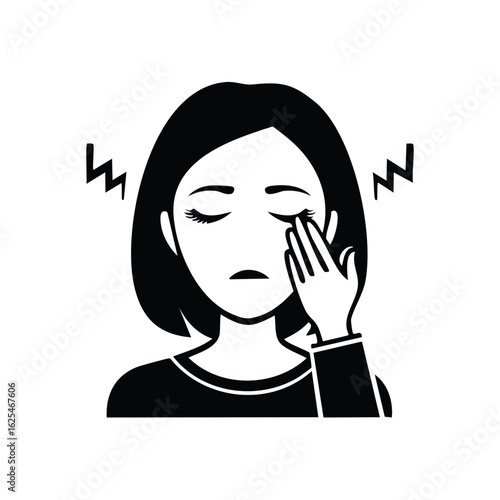 Woman suffering from headache and eye strain rubbing her sore eye vector icon