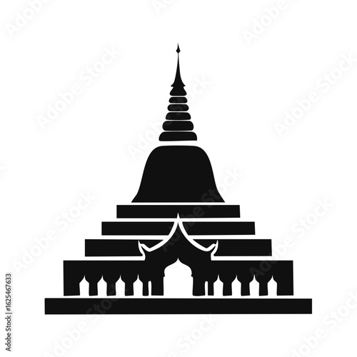 Traditional Buddhist stupa silhouette icon, vector graphic of an Asian temple monument