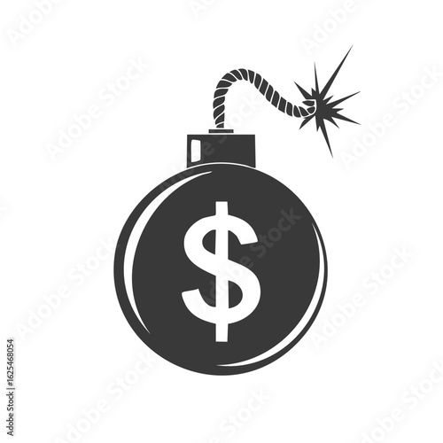 Dollar Sign Bomb with Burning Fuse Vector Graphic Icon Design Element
