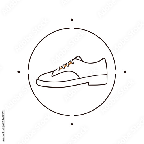 Elegant formal shoe line art illustration icon with laces within a circular frame design.