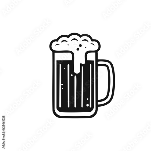 Simple graphic of a beer mug with frothy head and condensation
