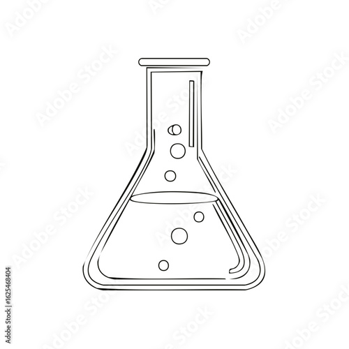Minimalist line drawing of a laboratory flask with bubbling liquid for science and chemistry