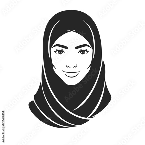 Elegant Islamic Woman Illustration: Minimalist Vector Portrait in Traditional Hijab Style with Calm Facial Expression