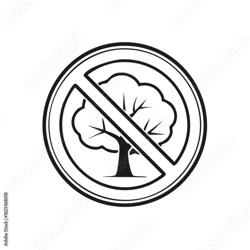 Prohibited Trees Sign, Tree Ban Symbol, Forbidden Plants Icon. Forest Restriction Logo.