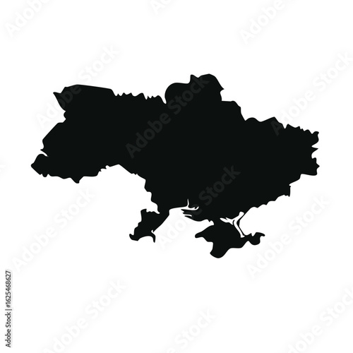 Simple black silhouette map of Ukraine geographic border shape outline national territory