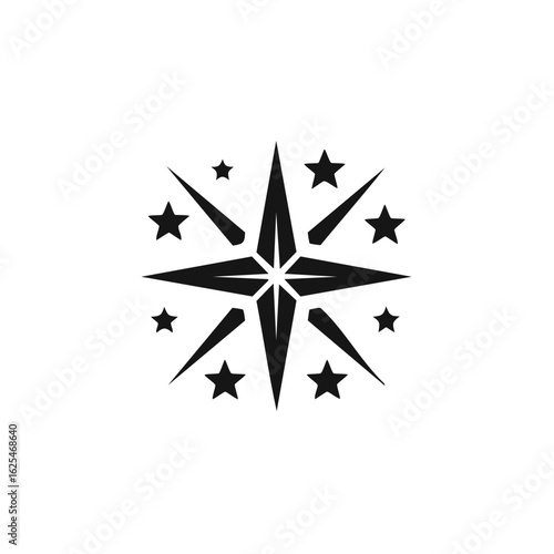 Stylized North Star compass rose symbol with surrounding stars vector illustration