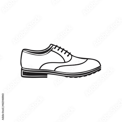 Stylish Oxford Shoe Illustration in Black and White Depicting Classic Footwear with Laces and Sole Design