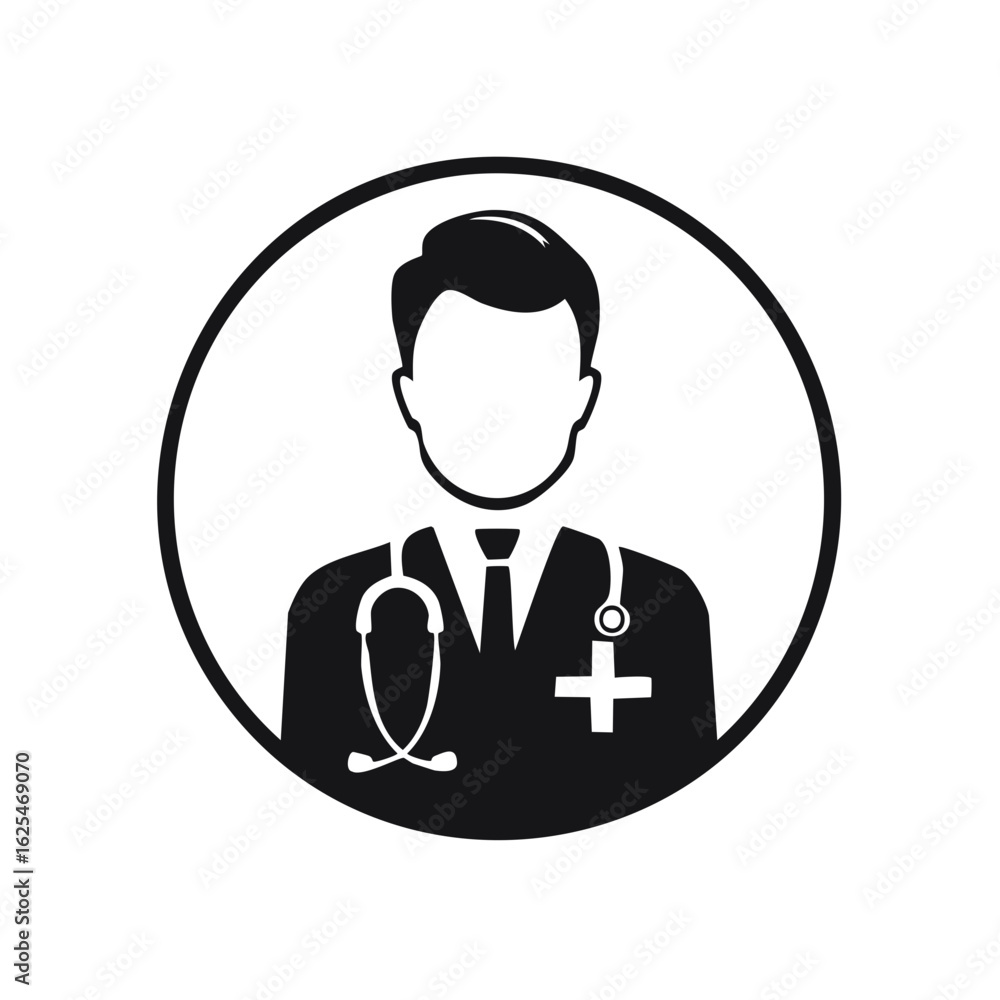 Professional doctor avatar icon with stethoscope and medical cross symbol Professional doctor avatar icon with stethoscope and medical cross symbol