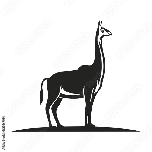 Black Guanaco Silhouette Vector Illustration Standing on Ground Graphic Design Element