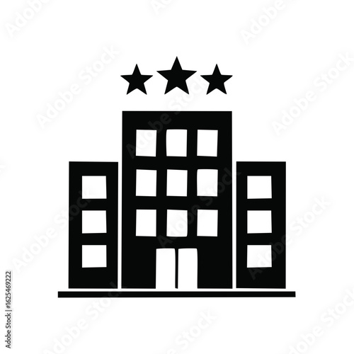 Simple black hotel icon with three stars for hospitality rating and accommodation