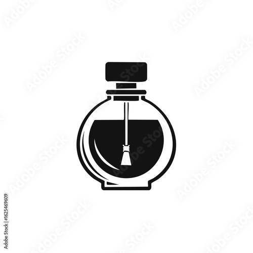 Simple black and white illustration of a nail polish bottle with applicator brush