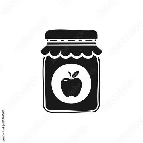 Black and white graphic icon of a jar filled with apple jam