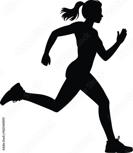 Dynamic silhouette of a fit woman running with her ponytail flowing representing fitness and healthy lifestyle