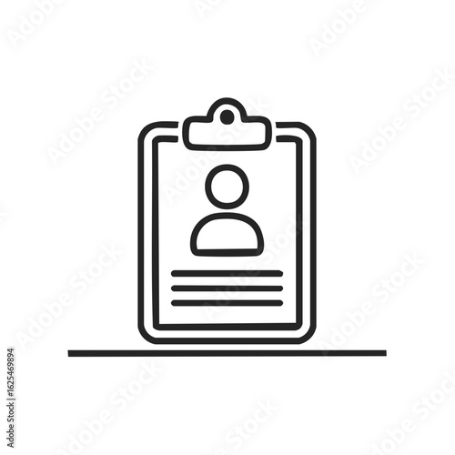 Clipboard with personal information document line icon for user profile resume or ID badge