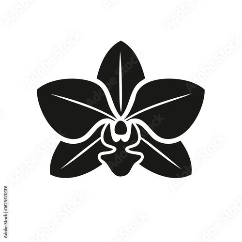 Minimalist Black Orchid Flower Silhouette Elegant Vector Icon Design
