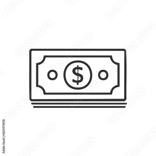 Stylized icon of a stack of money bills with a prominent dollar sign