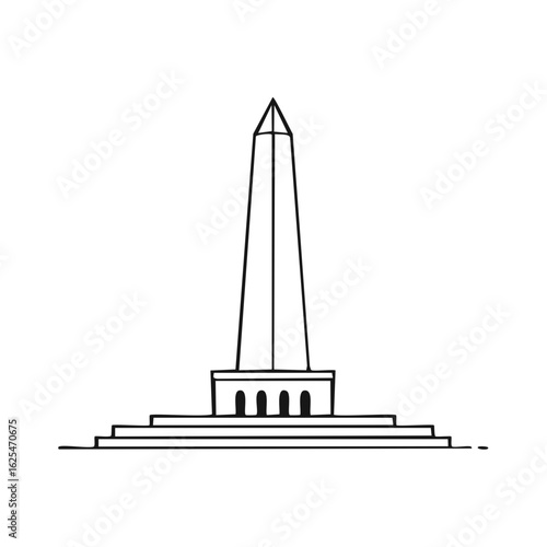 Simple hand drawn black outline of a generic obelisk monument with base and steps