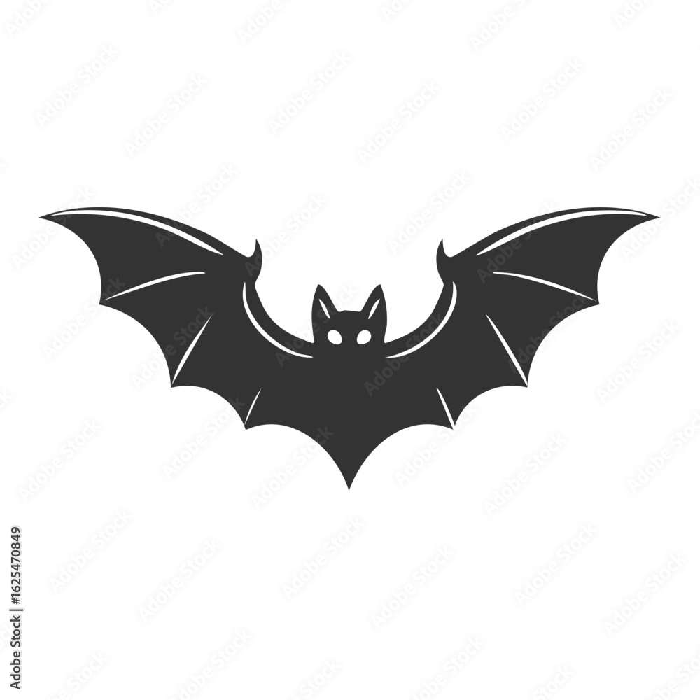 Fototapeta premium Stylized black bat silhouette with spread wings, a spooky Halloween icon.