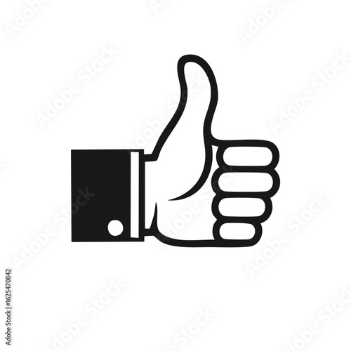 Minimalist black and white vector icon of an isolated hand giving a positive thumbs up gesture for web interface design