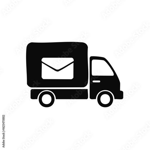 Black silhouette icon of a delivery truck with an envelope symbol, representing postal and shipping services