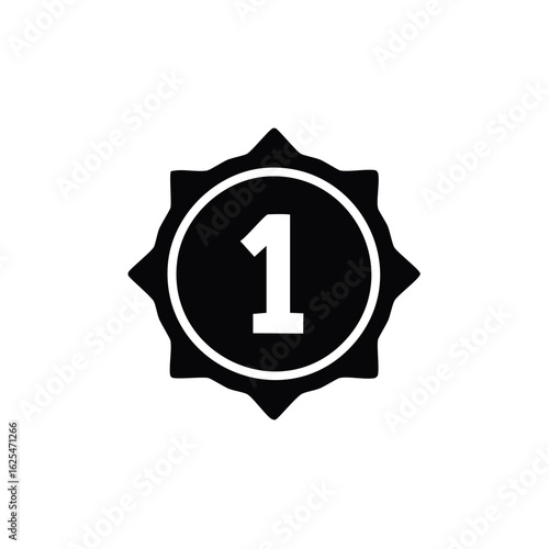 Simple number one award badge icon First place winner medal symbol for best quality and achievement