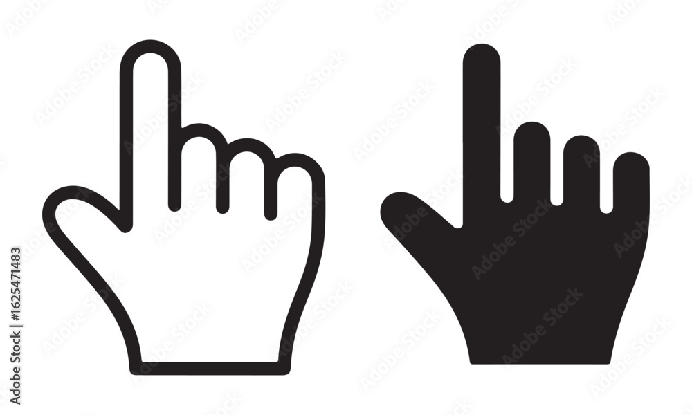 Obraz premium Two hand cursor icons one outlined and one filled in black on a white background in a simple style