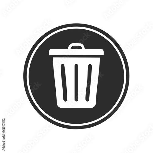 Trash can icon in a black circle. Flat vector symbol for delete, remove, and recycle bin.