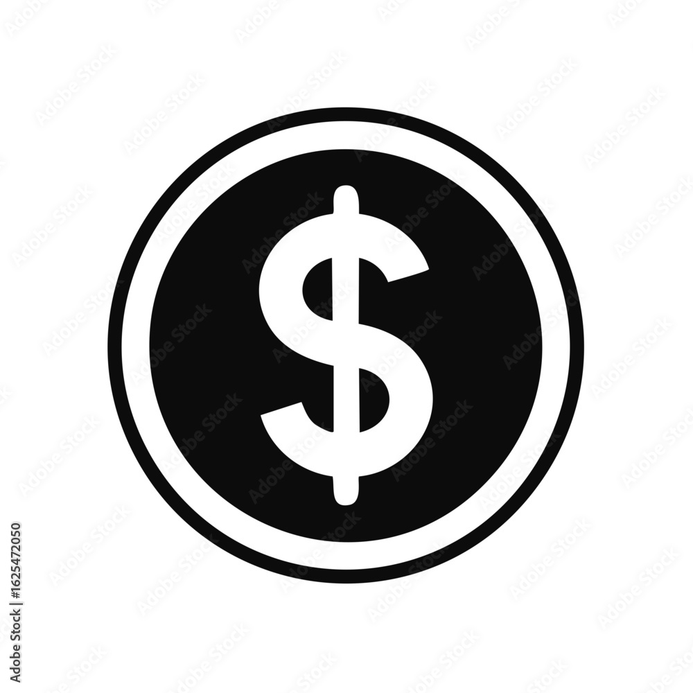 Simple black and white dollar coin icon symbolizing finance and currency Simple black and white dollar coin icon symbolizing finance and currency