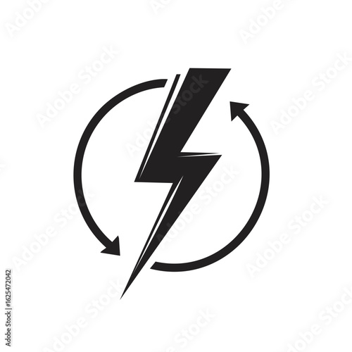 Free Download Black lightning bolt power icon with circular arrows representing sustainable energy. - GFXLoad