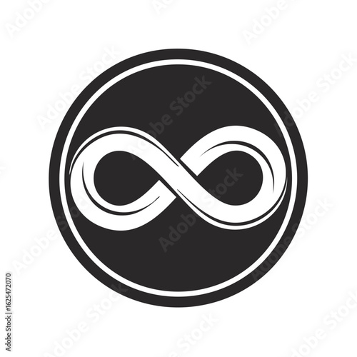 Infinity Symbol in Circle Black and White Representation of Endlessness
