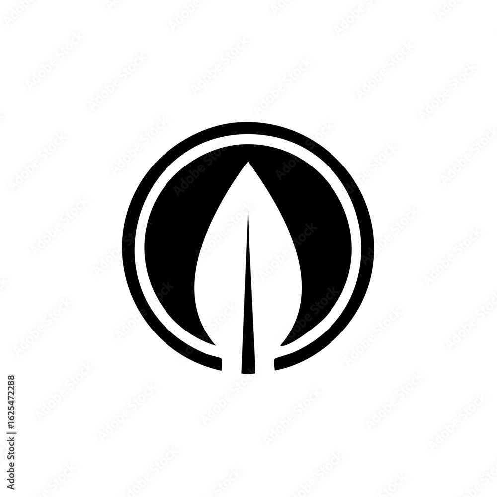Fototapeta premium Minimalist leaf icon in a circle a black and white symbol for nature ecology and organic concepts