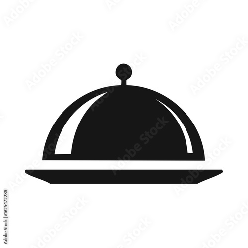 Minimalist black silhouette icon of a covered dish for elegant food service