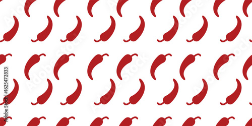 Minimalistic vector seamless background in EPS9 with red pepper silhouettes on a smooth repeat grid. Ideal for kitchenware, culinary branding, or interior decoration.