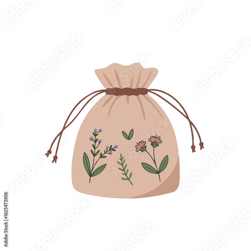 Vector illustration of aromatherapy pouch realistic style on white background, wellness accessory