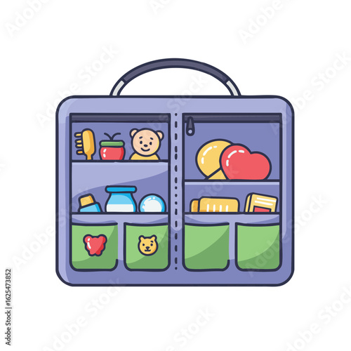 Vector illustration of baby organizer realistic style on white background, nursery storage accessory