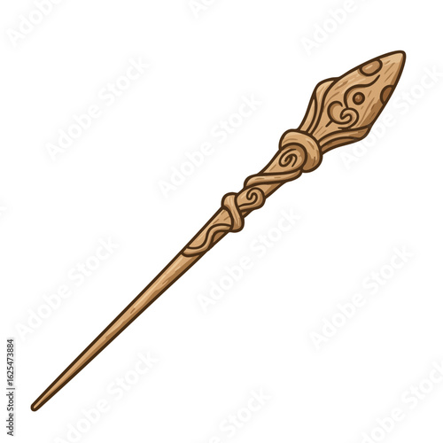 Vector illustration of carved wand realistic style on white background, decorative accessory