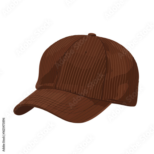 Vector illustration of corduroy cap realistic style on white background, fashion headwear