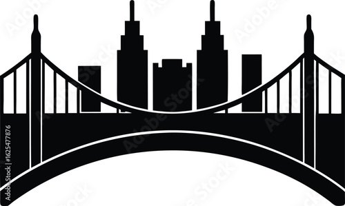 Cityscape with Bridge and Skyscrapers Silhouette Vector Art new 2025 trendy silhouette in white background