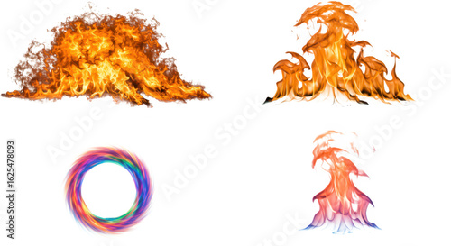 Photo of a fiery collection isolated on transparent background displays the raw power and mesmerizing beauty of flames in different shapes and colors