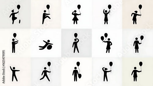 Silhouetted figures joyfully release balloons, depicting freedom, lightness, and a sense of upward movement.