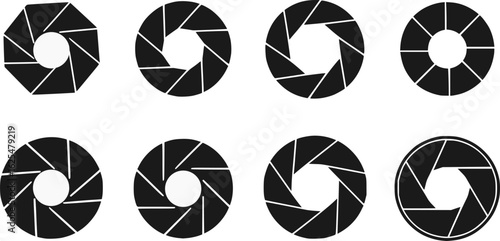 Vector black camera shutter icons set
