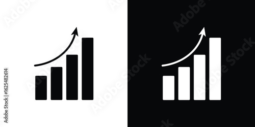 Growth chart icon collection. Black and white filled vector illustration.