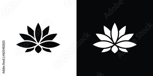 Water lily icon collection. Black and white filled vector illustration.