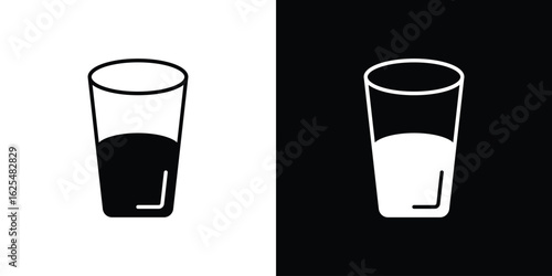 Water glass icon collection. Black and white filled vector illustration.