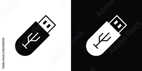 USB icon collection. Black and white filled vector illustration.